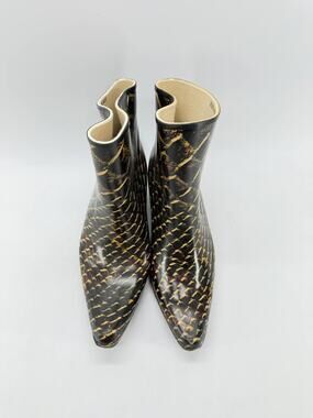 Just 4 Kicks Women’s Western Rain Boots Size 8 Black Gold Square Toe Heeled